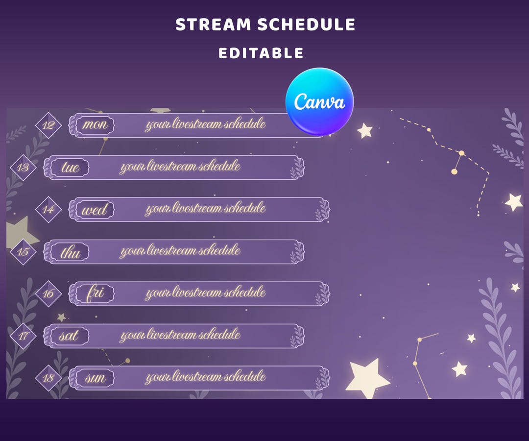 Violet Horizon Stream Schedule Overlay Package, Twitch Schedule, Soft ...