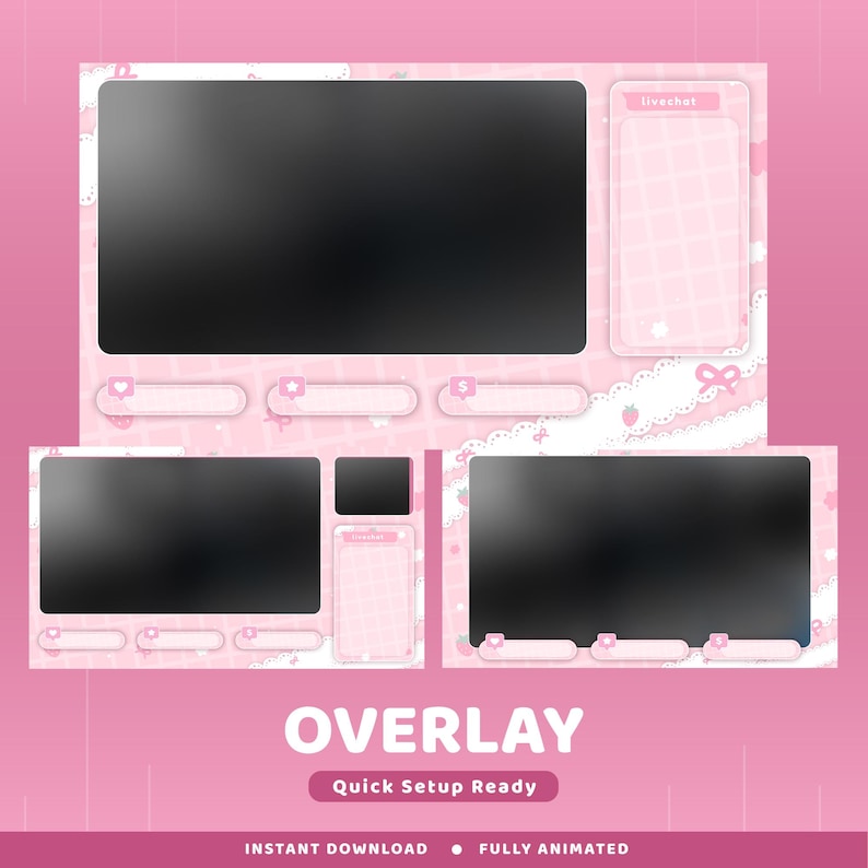 Sweet Lace Animated Twitch Overlay Package, Pink Aesthetic Twitch ...