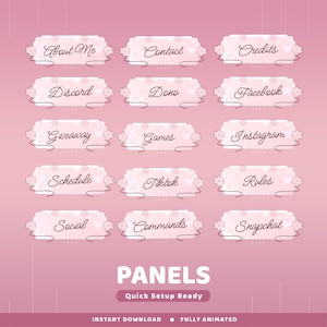 Rosy Drift Static Panel Twitch Overlay Package, Panel Pink Ribbon, Pink Twitch Panel, Cherry Blossom Theme, Cute Twitch Panel, Pastel Design
