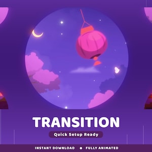 Crimson Lantern Animated Stinger Transition Twitch Overlay Package, Blossom Petals Twitch Transition, Night Lantern Transition, Red Sakura