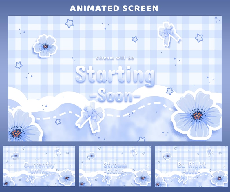 Soft Pastel Animated Screen Overlay Package, Tiny Blue Star Doodles ...