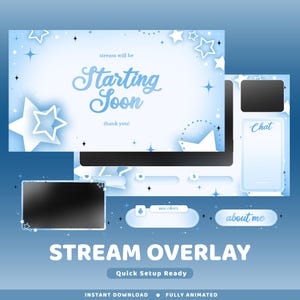 Weiches Galaxie animiertes Twitch Overlay Paket, Blauer Stream Overlay, Süßer Stern Overlay, Girly Stream Overlay, weiche ästhetische Overlay, Kawaii