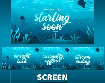 Ocean Animated Screen Overlay Package, Animation Scene Under Water, Blue Overlay, Jellyfish and Fish Element, Watery Screen Twitch Overlay