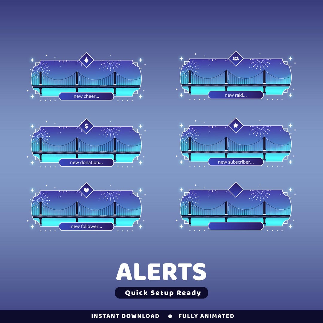 Alert Bridge Midnight Bridge Animated Alert Twitch Overlay Package, Teal Overlay ...