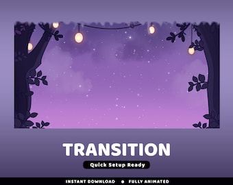 Lantern Forest Animated Stinger Transition Twitch Overlay Package, Purple Design, Dreamy Transition, Starry Stream, Fairy Light Transition