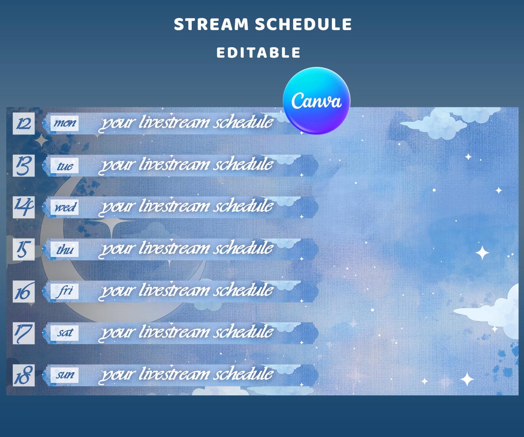 Celestial Blue Stream Schedule Overlay Package, Twitch Schedule, Soft ...