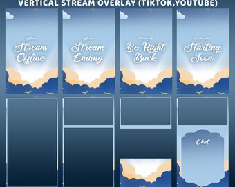 Bright Clouds Animated Tiktok Overlay Stream Package, Blue Sky Vertical Animated, Vertical Screen, Blue Cloud Stream, Dreamy Sky Twitch