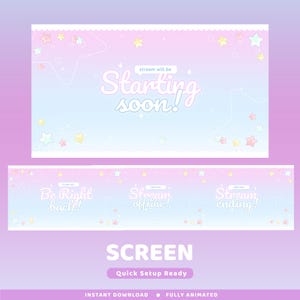 Pacchetto di sovrapposizioni animate Bubble Star, sovrapposizione di scene rosa e blu, sovrapposizione carina di Twitch, sovrapposizione kawaii di Vtuber, sovrapposizione di Twitch pastello