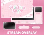 Sweet Lace Animated Twitch Overlay Package, Pink Aesthetic Twitch Overlay, Kawaii Background, Strawberry And Ribbon Element, Soft And Cute