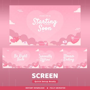 Blush of Love Animated Screen Overlay Package, Animation Scene Valentine Aesthetic, Kawaii Heart Screen Twitch Overlay, Cute Stream Overlay