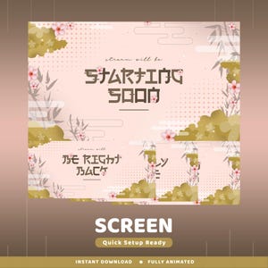 Peach Petals Animated Screen Overlay Package, Animation Scene Japan, Cute Peach Kawaii Sakura Overlay, Cherry Blossom Screen Twitch Overlay