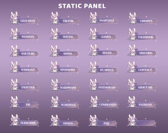 Starlight Bunny Static Panel Twitch Overlay Package, Bunny On The Moon, Dreamy Night Panels, Pastel Pink Purpe Panels, Kawaii  Style Vtuber