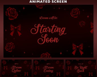 Vintage Gothic Rose Animated Screen Overlay Package, Romantic Gothic, Dark Luxury, elegant floral stream, Red Black Overlay Theme, OBS Setup