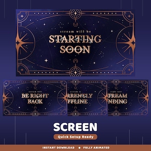 Galactic Grace Animated Screen Overlay Package, Animation Scene Galaxy, Dark Blue Overlay, Moon and Cloud Element, Celestial Screen Twitch