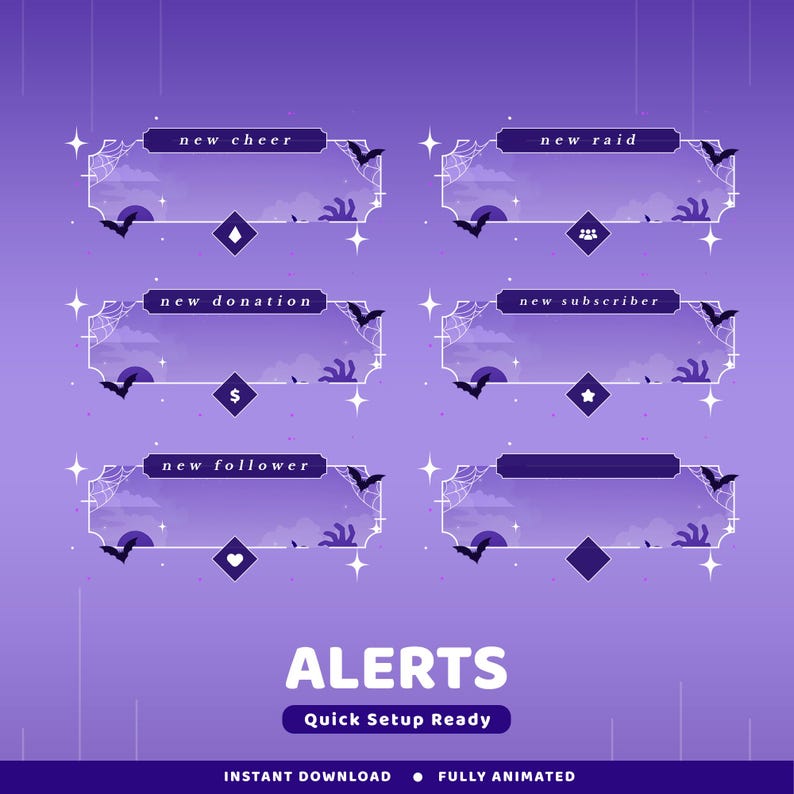Spooky Purple Animated Alert Twitch Overlay Package, Animation Alert ...