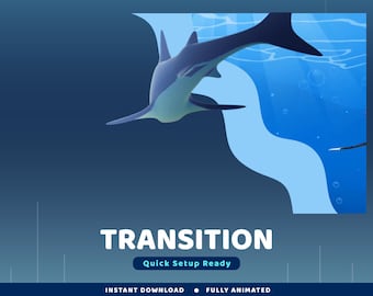Blue Ocean Animated Stinger Transition Twitch Overlay Package, Animation Whale Transition Under Water, Deep Blue Transition, Watery Twitch