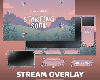 Twilight Fireflies Animated Twitch Overlay Package, Firefly Theme, Cozy Forest Stream Overlay, Soft Aesthetic Design, Animated StreamOverlay
