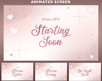 Heart Glow Animated Screen Overlay Package, Pastel Pink Stream, BRB Offline Ending, Girly Overlay, Live Stream Overlay, OBS Streamlab Ready