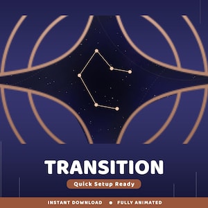 Ensemble d'incrustations Twitch pour transition Stinger animée galactique Grace, transition d'animation céleste, transition galaxie, incrustation mystique bleue