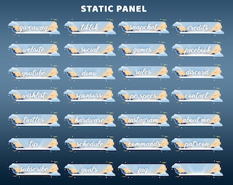 Bright Clouds Static Panel Twitch Overlay Package,  Blue Cloud Overlay, Dreamy Sky, Stream Kit, Cute Graphics, Twitch Streamer, Gaming Setup