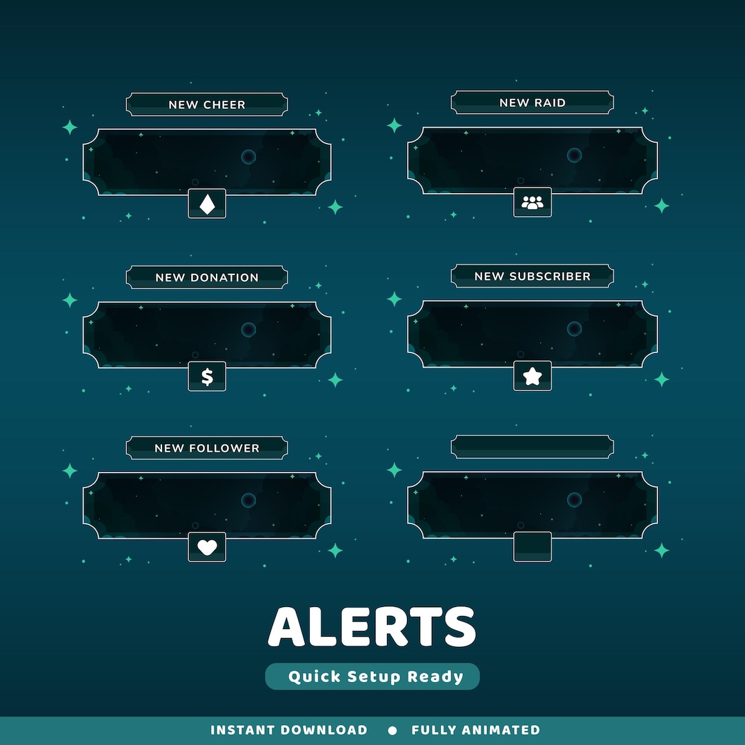 Orbit Veil Animated Alert Twitch Overlay Package, Blue Black Alert ...