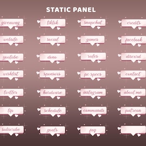 Hjärtglödande statisk panel Twitch-överläggspaket, kvinnlig streamer, rosa tjejigt överlägg, pastellfärgad spellayout, paneler för OBS, streamer-varumärkesbyggande
