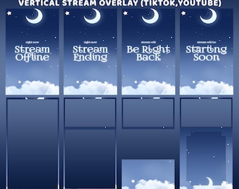 Cloudy Starlight Animated Tiktok Overlay Stream Package, Blue Vertical Animated Vtuber, Cozy Window View, Starry Night Overlay, Cloud Theme