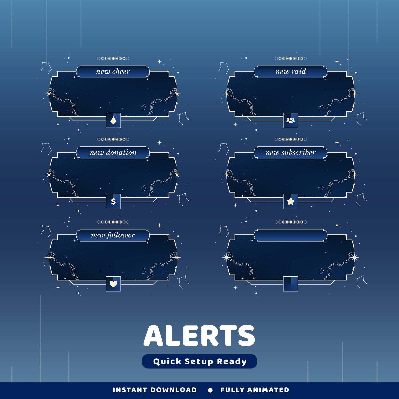 Moon Phase Animated Twitch Overlay Package, Animation Celestial, Mystic ...