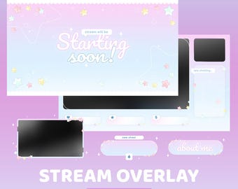 Bubble Star Animated Twitch Overlay Package, Pink Blue Overlay, Cute Twitch Assets, Soft Girl Aesthetic, Fairy Core Overlay, Pastel Gaming