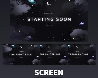 Moonlit Rings Animated Screen Overlay Package, Night Sky Stream Overlay, Moon And Star Overlay, Galaxy Stream Screen, Cosmic, Galaxy, Planet