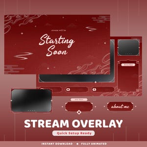 Zen Flow Animated Twitch Overlay Package, Red Japan Overlay, Classic Asian Twitch Overlay, Elegant Oriental Webcam, Japan Animated Overlay
