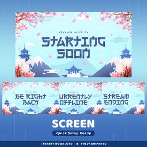 Japan Blossoms Animated Screen Overlay Package, Animation Scene Japan, Cute Pink Kawaii Sakura Overlay, Cherry Blossom Screen Twitch Overlay