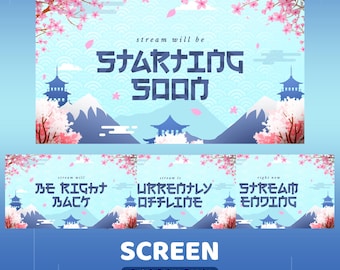 Japan Blossoms Animated Screen Overlay Package, Animation Scene Japan, Cute Pink Kawaii Sakura Overlay, Cherry Blossom Screen Twitch Overlay