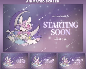 Starlight Bunny Animated Screen Overlay Package, Pink Purple Aesthetic, Cute Bunny Moon Overlay, Anime Pastel Overlay, Kawaii Twitch Overlay