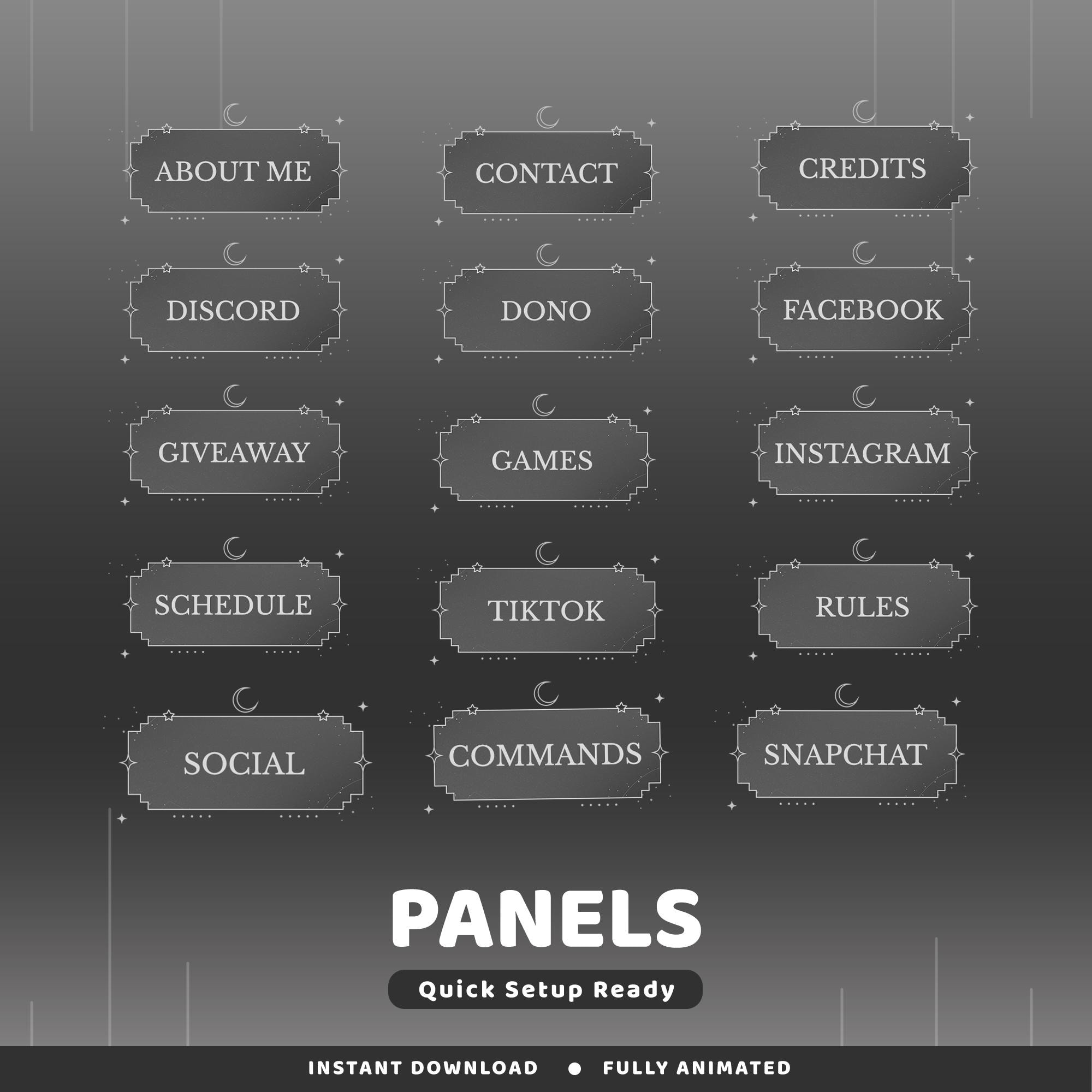 Celestara Static Panel Twitch Overlay Package, Mono Chrome Stream ...