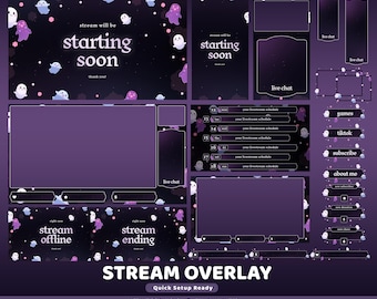 Sweet Spirits Animated Twitch Vertical Overlay Package, Cute Floating Ghost Overlay, Night Sky Overlay, Soft Dark Theme, Stardust Aesthetic