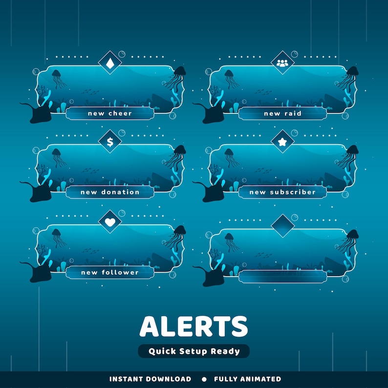 Ocean Animated Alert Twitch Overlay Package, Animation Alert Under ...