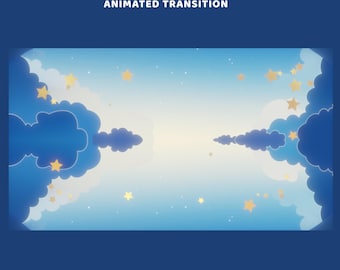 Dusk Clouds Animated Stinger Transition Twitch Overlay Package, Gold Blue Design, Dreamy Moon Theme, Stars Night Sky, Cute Celestial Twitch