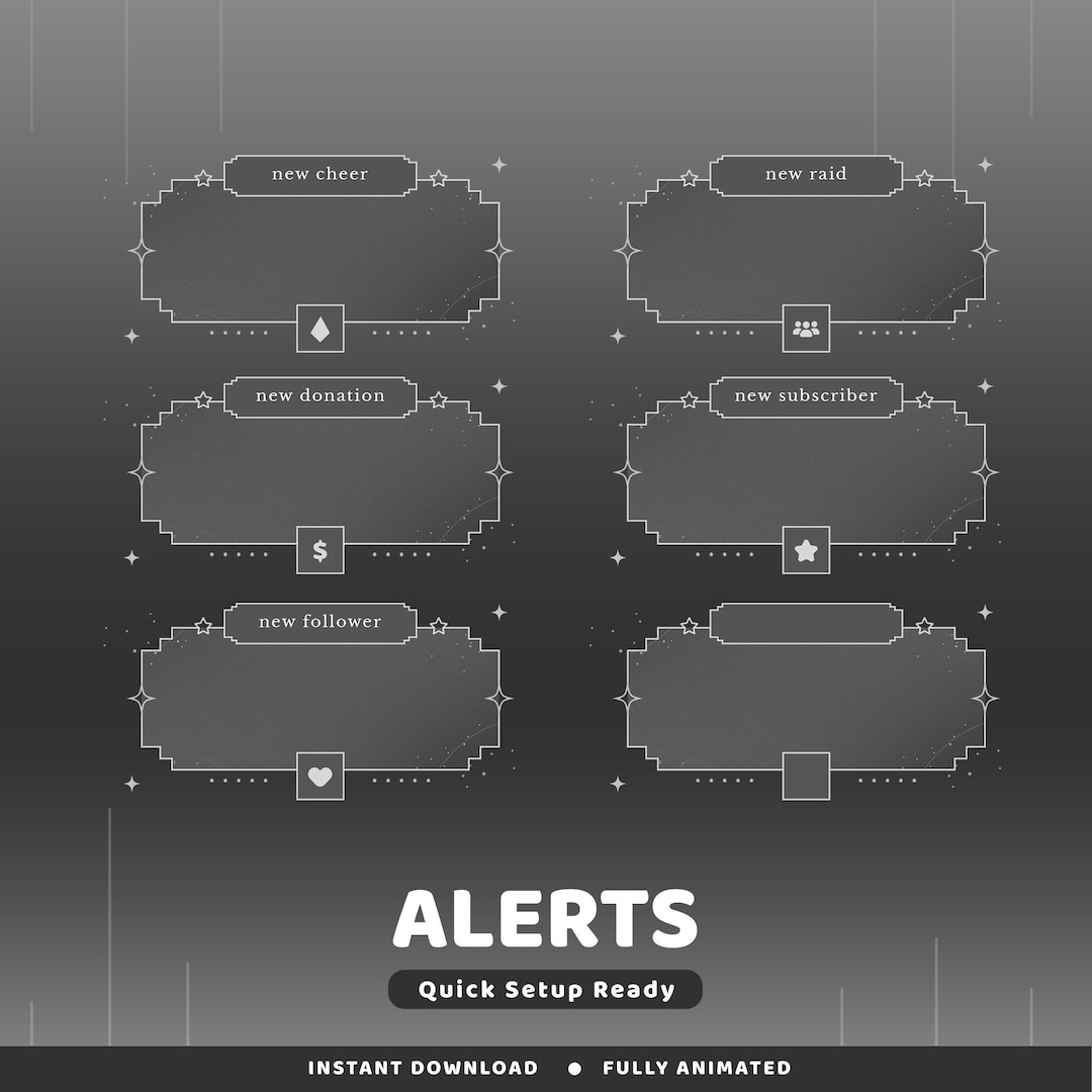 Celestara Animated Alert Twitch Overlay Package, Gray and White Alert ...