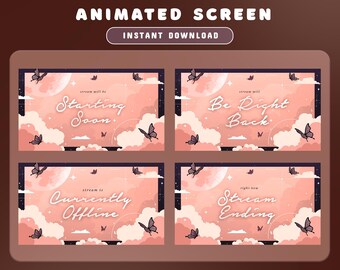 Cloud Butterfly Animated Screen Overlay Package, Animation Scene Night Sky, Brown Overlay, Butterflies and Cloud Element, Aesthetic Screen