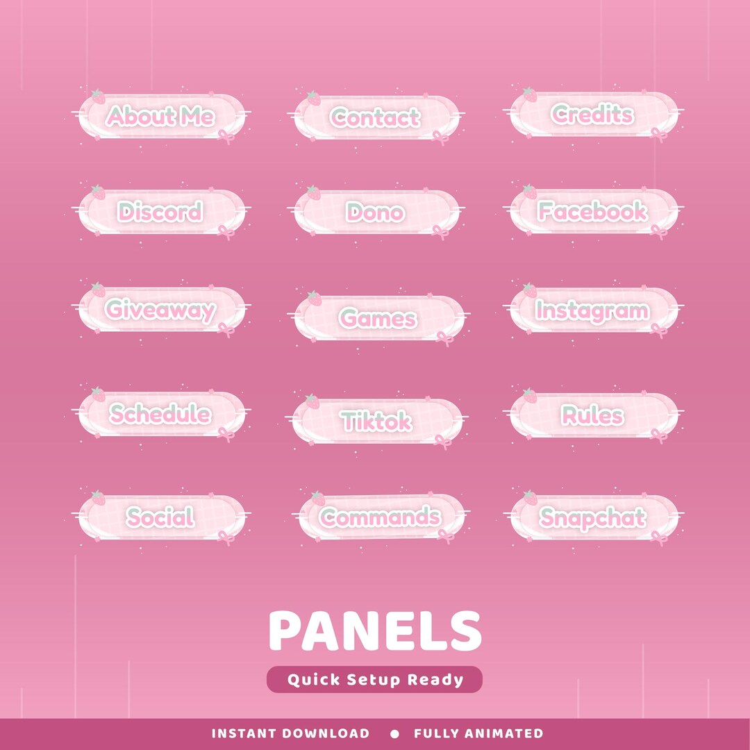 Sweet Lace Static Panel Twitch Overlay Package, Panel Pink Ribbon, Cute ...