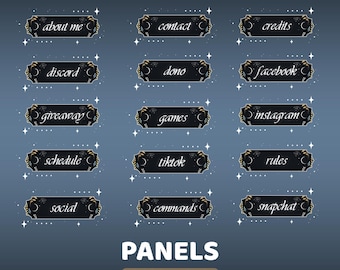 Moonlit Wreath Static Panel Twitch Overlay Package, Flower Twitch Overlay, Mystical Aesthetic Overlay, Gold Black Overlay, Elegant Panel