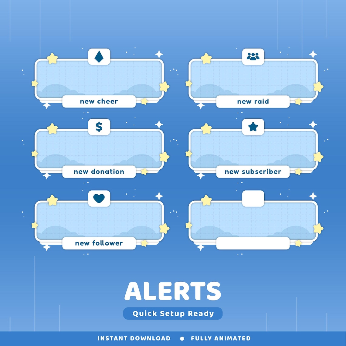 Twinkle Clouds Animated Twitch Overlay Package, Blue Aesthetic Twitch ...