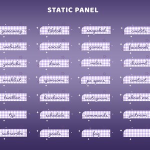 Lavender Clouds Static Panel Twitch Overlay Package, Modern Stream Overlay,  Content Creator, Plaid Design, Purple Gingham, Magical Skies