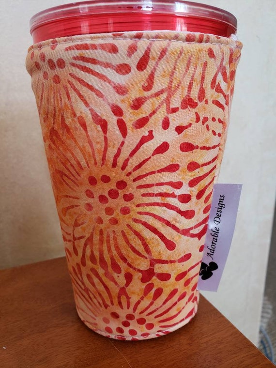 CUP BUMZ 32 Oz Orange Floral Burst Print large Iced Coffee Cup  Insulator/hug/ Sleeve Fits Dunkin Donuts/ Starbucks/ Mcdonald's 