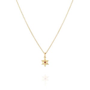 14k Gold Star of David Pendant with Garnet Gemstone from Israel, Luxury Gold David Star Necklace, High-End Magen David Jewish Woman Necklace