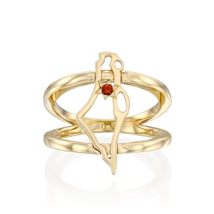 14K Gold Israel Map Ring und Granatstein aus dem Heiligen Land, High-End-Judaica 14k Goldring mit Granat aus Israel, jüdischer Luxusschmuck