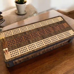 Handcrafted Wooden Cribbage Board | 3 Track | Card & Peg Storage | Game Board | Personalization Option