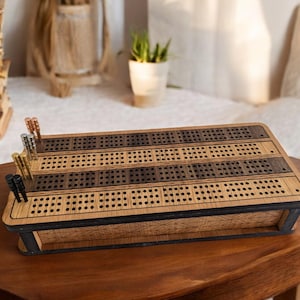 Handcrafted Wooden Cribbage Board | 4 Track | Card & Peg Storage | Game Board | Personalization Option