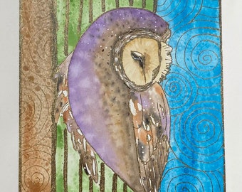 ORIGINAL Watercolour Painting Art Owl